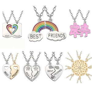 Trendy Best Friends Pendant Necklace Rainbow Broken Heart Necklace For Women Silver Chain BFF Friendship Jewelry