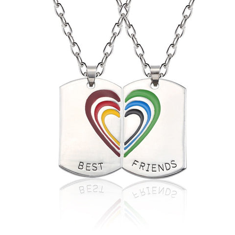 Trendy Best Friends Pendant Necklace Rainbow Broken Heart Necklace For Women Silver Chain BFF Friendship Jewelry