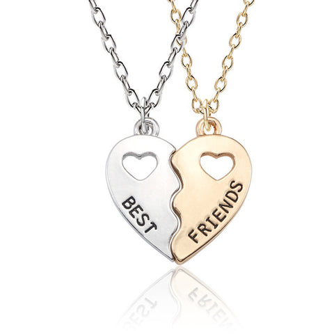 Trendy Best Friends Pendant Necklace Rainbow Broken Heart Necklace For Women Silver Chain BFF Friendship Jewelry