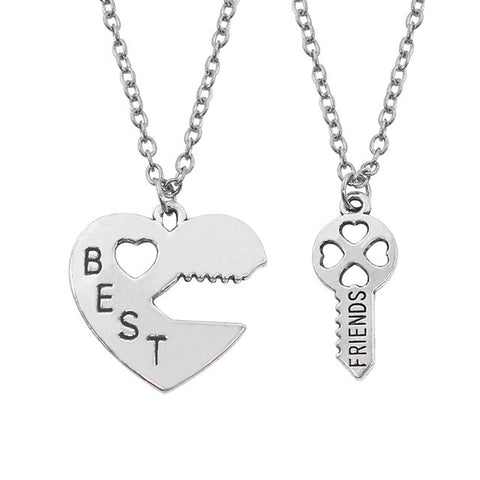 Trendy Best Friends Pendant Necklace Rainbow Broken Heart Necklace For Women Silver Chain BFF Friendship Jewelry