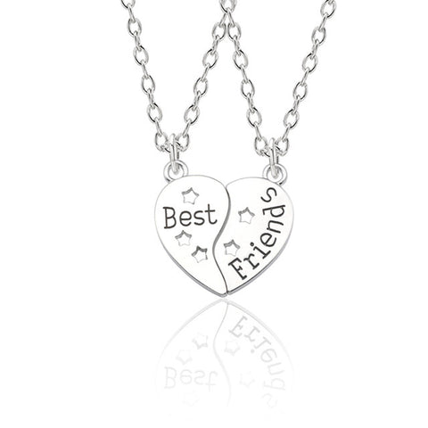 Trendy Best Friends Pendant Necklace Rainbow Broken Heart Necklace For Women Silver Chain BFF Friendship Jewelry