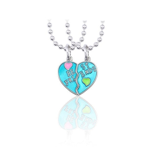 Trendy Best Friends Pendant Necklace Rainbow Broken Heart Necklace For Women Silver Chain BFF Friendship Jewelry