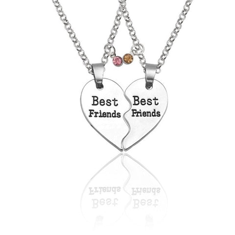 Trendy Best Friends Pendant Necklace Rainbow Broken Heart Necklace For Women Silver Chain BFF Friendship Jewelry