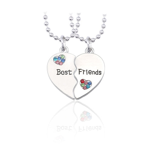 Trendy Best Friends Pendant Necklace Rainbow Broken Heart Necklace For Women Silver Chain BFF Friendship Jewelry