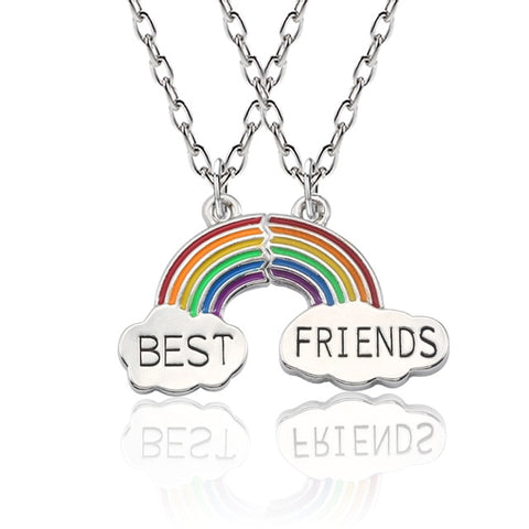 Trendy Best Friends Pendant Necklace Rainbow Broken Heart Necklace For Women Silver Chain BFF Friendship Jewelry