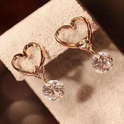 2019 New Hot Korean Fashion Peach Heart Zircon Crystal Stud Earrings For Women Jewelry