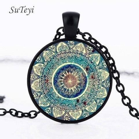 SUTEYI Charm Mandala Art Picture Earrings Henna Crystal Earring Yoga Om Symbol Zen Buddhism Glass Earrings For Women Jewellery