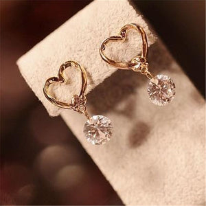 Ufavoirte New Hollow stud Earrings Heart crystal Sweet Gold Love Earrings Women Gifts Jewelry Orecchini Brincos Pendientes