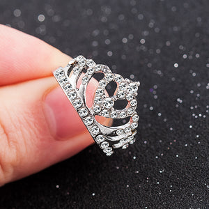 2019 New Fashion Silver Crown Shape Rhinestone Crystal Rings Women Girl Wedding Bridal Party Ring Jewelry