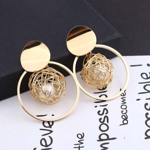 2019 New Fashion Stud Earrings For Women Golden Color Round Ball Geometric Earrings For Party Wedding Gift Wholesale Ear Jewelry