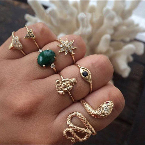 25 styles Bohemian Retro Crystal Flower Elephant Hollow Lotus Gem Silver Ring Set Women Wedding Anniversary Gift