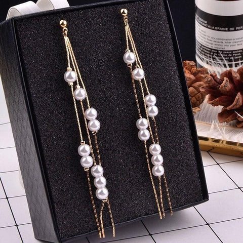 New Female Flower Long Pearl Tassel Dangle Drop Earrings Jewelry Fashion Woman Earrings 2019 Fine Jewelry Accessories Earrings