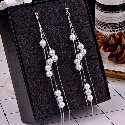 New Female Flower Long Pearl Tassel Dangle Drop Earrings Jewelry Fashion Woman Earrings 2019 Fine Jewelry Accessories Earrings