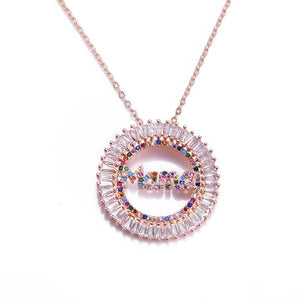 women's initial cz necklace rainbow zircon eye heart copper pendent necklace jewelry for women long snake chain mom's gift