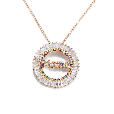 women's initial cz necklace rainbow zircon eye heart copper pendent necklace jewelry for women long snake chain mom's gift