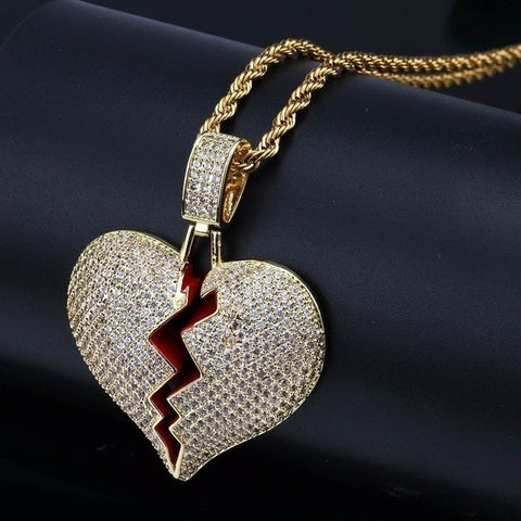 Rhinestone Mask Long Necklace Stainless Steel Pendant Necklace Hip Hop Broken Heart Necklaces Jewelry Gift Chain Necklace