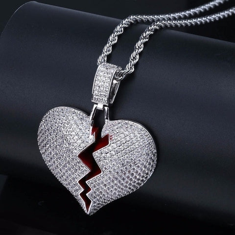 Rhinestone Mask Long Necklace Stainless Steel Pendant Necklace Hip Hop Broken Heart Necklaces Jewelry Gift Chain Necklace