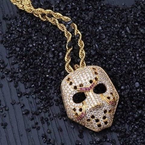 Rhinestone Mask Long Necklace Stainless Steel Pendant Necklace Hip Hop Broken Heart Necklaces Jewelry Gift Chain Necklace