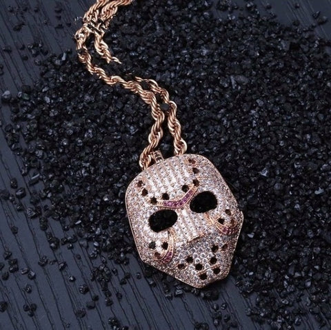 Rhinestone Mask Long Necklace Stainless Steel Pendant Necklace Hip Hop Broken Heart Necklaces Jewelry Gift Chain Necklace