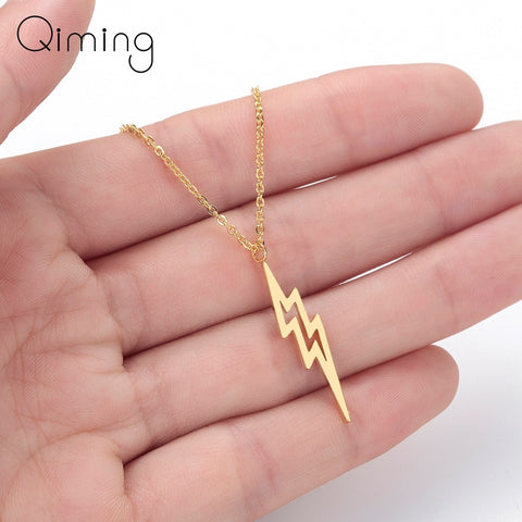 Thunder Bolt Lighting Necklace Women Men Jewelry Stainless Steel Vintage Tibetan Pendant Fashion Necklace Birthday Gift Collier