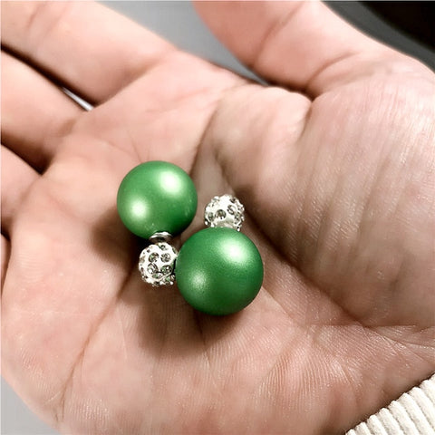 22 Colors New Arrival Double Sides Big Ball Earrings Colorful Shambhala Shinning Crystal Big Pearl Stud Earrings Women Brincos