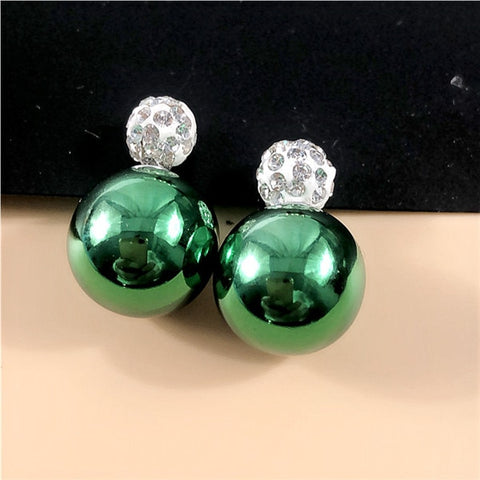 22 Colors New Arrival Double Sides Big Ball Earrings Colorful Shambhala Shinning Crystal Big Pearl Stud Earrings Women Brincos