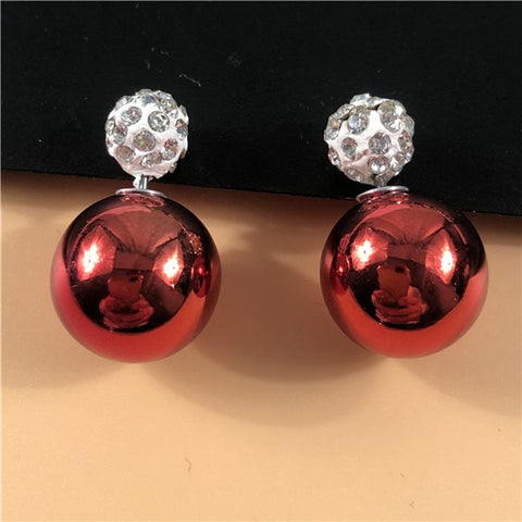 22 Colors New Arrival Double Sides Big Ball Earrings Colorful Shambhala Shinning Crystal Big Pearl Stud Earrings Women Brincos