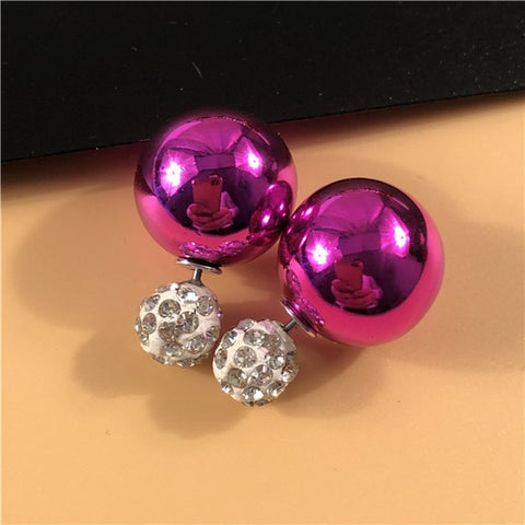 22 Colors New Arrival Double Sides Big Ball Earrings Colorful Shambhala Shinning Crystal Big Pearl Stud Earrings Women Brincos