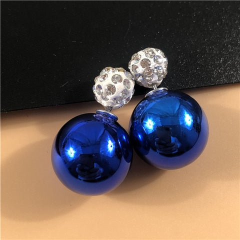 22 Colors New Arrival Double Sides Big Ball Earrings Colorful Shambhala Shinning Crystal Big Pearl Stud Earrings Women Brincos