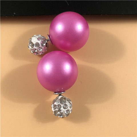 22 Colors New Arrival Double Sides Big Ball Earrings Colorful Shambhala Shinning Crystal Big Pearl Stud Earrings Women Brincos