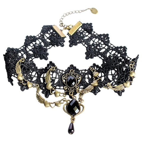 New Collares Sexy Gothic Chokers Crystal Black Lace Neck Choker Necklace Vintage Victorian Women Chocker Steampunk Jewelry