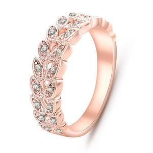 Rose Gold Color Leaves Rings Rhinestones Crystal Rings For Women High Quality Fashion Wedding Jewelry  Hot Sale