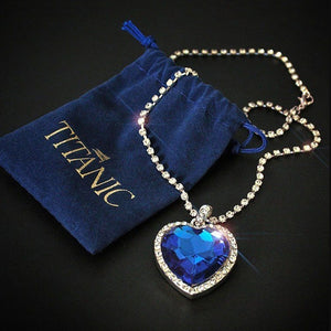 Titanic Heart of Ocean blue heart love forever pendant Necklace + velvet bag