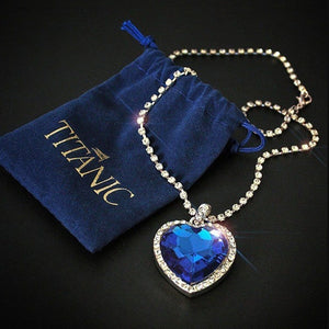 Titanic Heart of Ocean blue heart love forever pendant Necklace + velvet bag