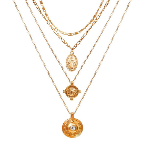 17KM Vintage Gold Portrait Coin Pearl Pendant Necklaces For Women Bohemia Fashion Muklltilayer Pearl Long Necklace 2019 Jewelry