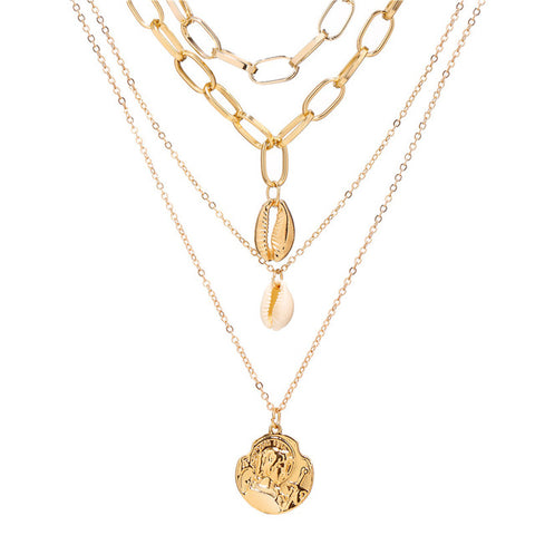 17KM Vintage Gold Portrait Coin Pearl Pendant Necklaces For Women Bohemia Fashion Muklltilayer Pearl Long Necklace 2019 Jewelry