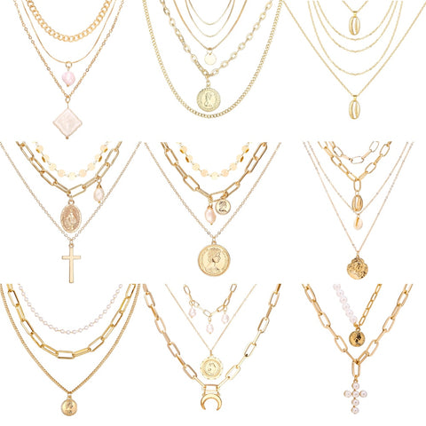 17KM Vintage Gold Portrait Coin Pearl Pendant Necklaces For Women Bohemia Fashion Muklltilayer Pearl Long Necklace 2019 Jewelry