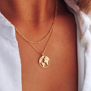 World Map Necklace Globetrotter Gold Map Pendant World Choker Map Crescent Moon Necklaces&Pendants Dainty Pendants For Women