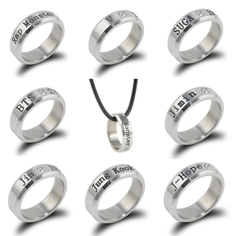 BTS Related Products Fashion Titanium Steel Diamond Set Ring Creative Color Changing Rings Necklace-Dual Purpose