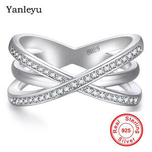 Yanleyu Eternal Love Wedding Rings for Women Original Solid 925 Sterling Silver Jewelry AAA Zircon CZ Cross Finger Ring PR005