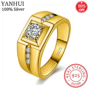 YANHUI Original 925 Sterling Silver Woman/Man Lover's Ring CZ Crystal Wedding Engagement Finger Rings Fashion Jewelry Gift R295