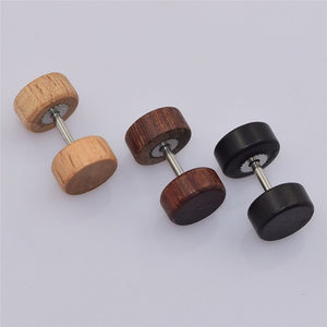 1Pair Ear Studs Earnings For Women Men Fashion Natural Wooden Stainless Steel Wood Barbell Piercing Punk Earrings Stud