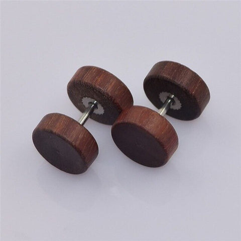 1Pair Ear Studs Earnings For Women Men Fashion Natural Wooden Stainless Steel Wood Barbell Piercing Punk Earrings Stud