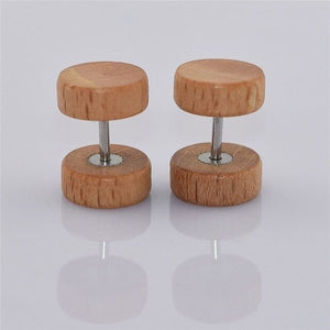 1Pair Ear Studs Earnings For Women Men Fashion Natural Wooden Stainless Steel Wood Barbell Piercing Punk Earrings Stud