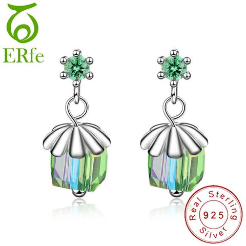 2019 Korean Minimalism Real Pure 925 Sterling Silver Pineapple Earrings Girls Amber Green Crystal Earnings Jewelry SE007