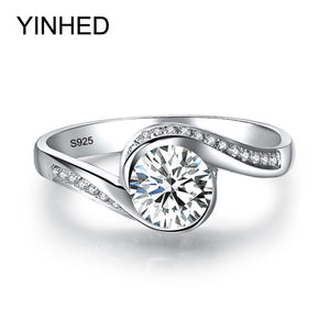 YINHED Elegant Solitaire Ring Genuine 925 Sterling Silver Wedding Rings for Women 6mm 1 Carat CZ Diamant Engagement Ring ZR326