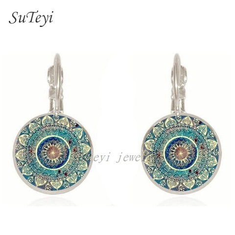 SUTEYI Charm Mandala Art Picture Earrings Henna Crystal Earring Yoga Om Symbol Zen Buddhism Glass Earrings For Women Jewellery