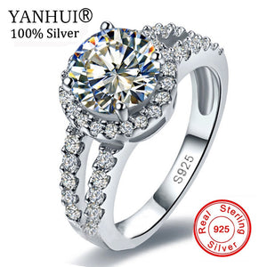 YANHUI Wholesale Real Solid 925 Sterling Silver Engagement Ring Fine Jewelry 2 Carat CZ Diamant Wedding Rings For Women JZR510