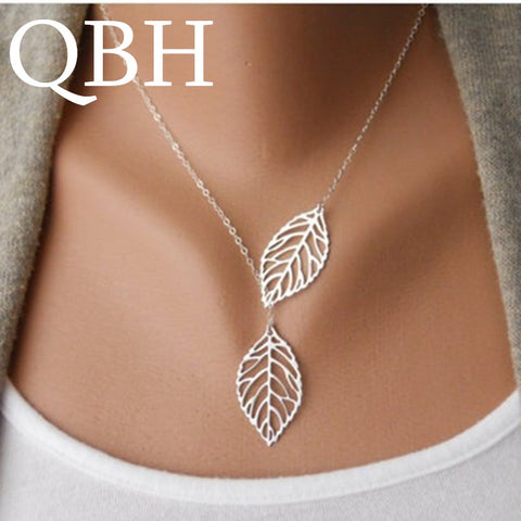 NK607 New Punk Fashion Minimalist Two Leaves Pendant Clavicle Necklaces For Women Jewelry Gift Tassel Summer Beach Chain Collier