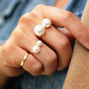 1Pc fashion simulated pearl open rings for women gold color jewelry bijoux cute gift white and black colors nj55